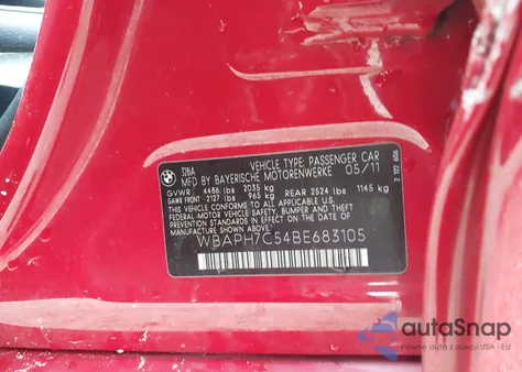 2011 BMW 328I из США, поврежденный, VIN WBAPH7C54BE683105